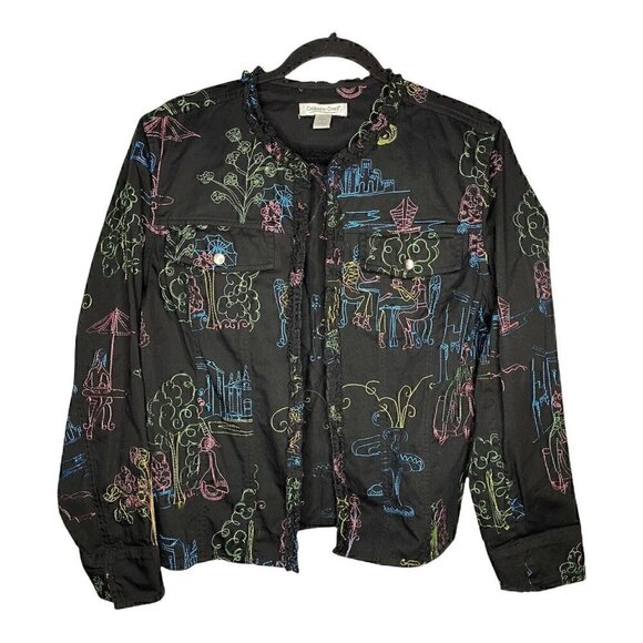 Coldwater Creek Jacket Size L Art-to-Wear Cotton Embroidered Lux Shopping Coffee - Picture 1 of 6